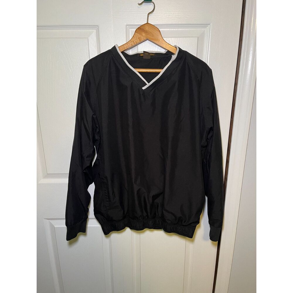 Harriton Black Pullover Windbreaker Jacket Mens Large Lightweight